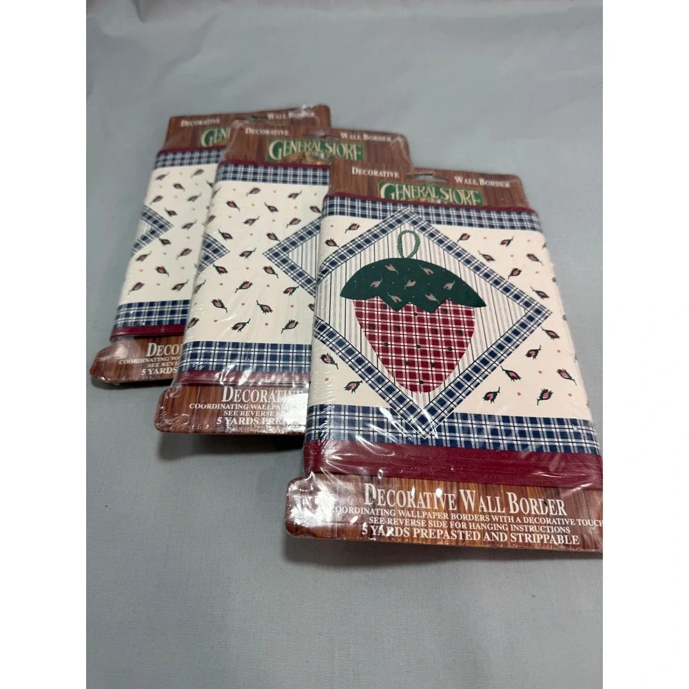 General Store Wall Border Strawberry Plaid Country Farmhouse Cottagecore 15 Yds
